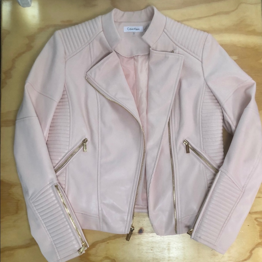 Light Pink Leather Calvin Klein Moto Jacket